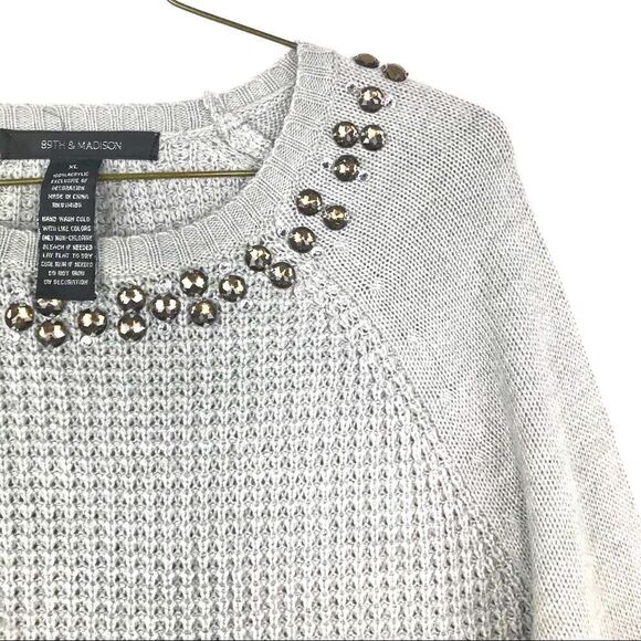 89th & Madison Gray Knit Jeweled Crew Neck Sweater - Picture 5 of 11